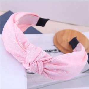 Plain Leaves Printing Bowknot Fashion Cloth Women Hair Hoop - Pink