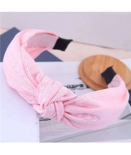 Plain Leaves Printing Bowknot Fashion Cloth Women Hair Hoop - Pink