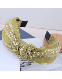 Plain Leaves Printing Bowknot Fashion Cloth Women Hair Hoop - Green