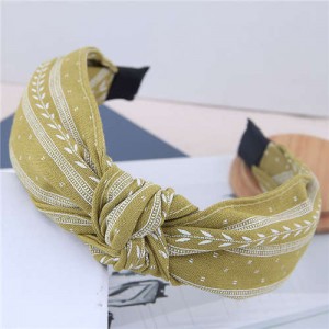 Plain Leaves Printing Bowknot Fashion Cloth Women Hair Hoop - Green