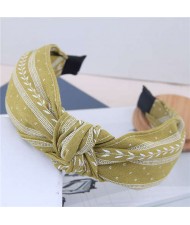 Plain Leaves Printing Bowknot Fashion Cloth Women Hair Hoop - Green