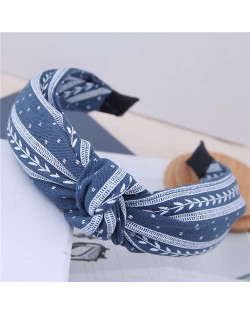 Plain Leaves Printing Bowknot Fashion Cloth Women Hair Hoop - Jeans Blue