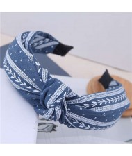 Plain Leaves Printing Bowknot Fashion Cloth Women Hair Hoop - Jeans Blue