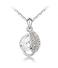 Love Leaf with Transparent Crystal Water-drop Pendant Necklace