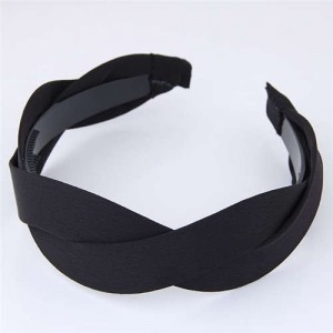 Korean Fashion Weaving Style Cloth Women Hair Hoop - Black