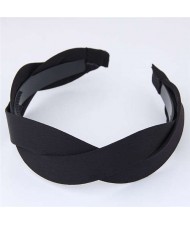 Korean Fashion Weaving Style Cloth Women Hair Hoop - Black