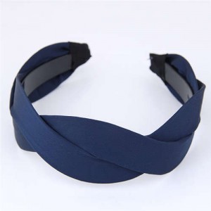 Korean Fashion Weaving Style Cloth Women Hair Hoop - Dark Blue