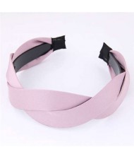 Korean Fashion Weaving Style Cloth Women Hair Hoop - Pink