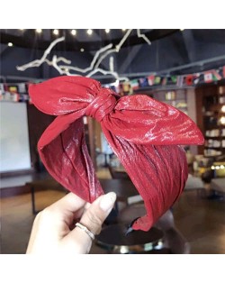 Leather Texture Bowknot Design Women Hair Hoop - Red