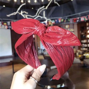 Leather Texture Bowknot Design Women Hair Hoop - Red