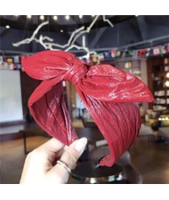 Leather Texture Bowknot Design Women Hair Hoop - Red