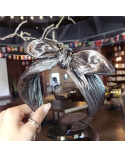 Leather Texture Bowknot Design Women Hair Hoop - Golden