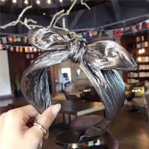 Leather Texture Bowknot Design Women Hair Hoop - Golden