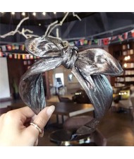 Leather Texture Bowknot Design Women Hair Hoop - Golden