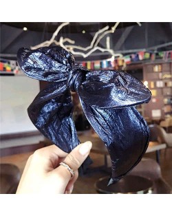 Leather Texture Bowknot Design Women Hair Hoop - Dark Blue