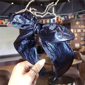 Leather Texture Bowknot Design Women Hair Hoop - Dark Blue