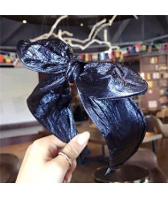 Leather Texture Bowknot Design Women Hair Hoop - Dark Blue