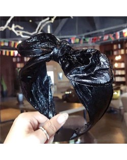 Leather Texture Bowknot Design Women Hair Hoop - Black
