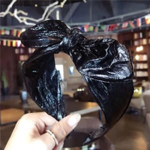 Leather Texture Bowknot Design Women Hair Hoop - Black