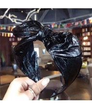 Leather Texture Bowknot Design Women Hair Hoop - Black