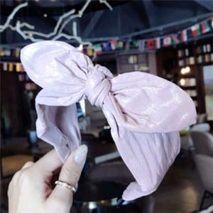 Leather Texture Bowknot Design Women Hair Hoop - Pink