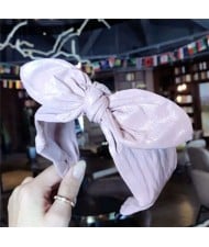 Leather Texture Bowknot Design Women Hair Hoop - Pink
