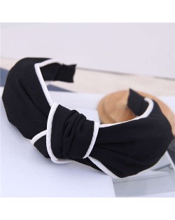 White Stripe Decorated Solid Color Korean Fashion Cloth Women Hair Hoop - Black