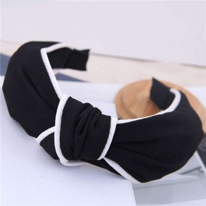 White Stripe Decorated Solid Color Korean Fashion Cloth Women Hair Hoop - Black