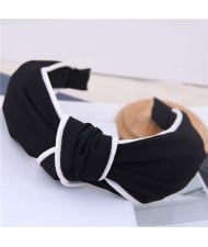 White Stripe Decorated Solid Color Korean Fashion Cloth Women Hair Hoop - Black