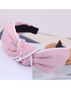 White Stripe Decorated Solid Color Korean Fashion Cloth Women Hair Hoop - Pink