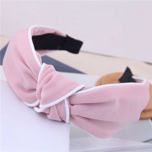 White Stripe Decorated Solid Color Korean Fashion Cloth Women Hair Hoop - Pink