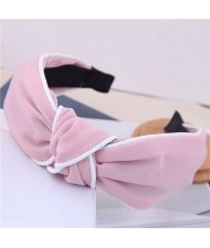 White Stripe Decorated Solid Color Korean Fashion Cloth Women Hair Hoop - Pink