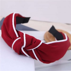 White Stripe Decorated Solid Color Korean Fashion Cloth Women Hair Hoop - Red