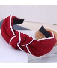 White Stripe Decorated Solid Color Korean Fashion Cloth Women Hair Hoop - Red