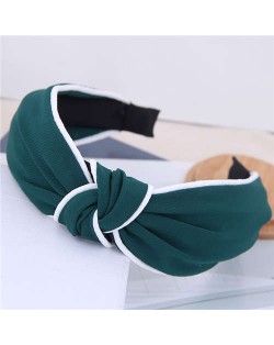 White Stripe Decorated Solid Color Korean Fashion Cloth Women Hair Hoop - Green