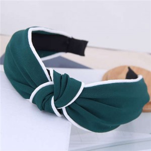 White Stripe Decorated Solid Color Korean Fashion Cloth Women Hair Hoop - Green