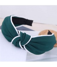 White Stripe Decorated Solid Color Korean Fashion Cloth Women Hair Hoop - Green