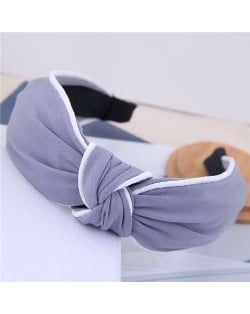 White Stripe Decorated Solid Color Korean Fashion Cloth Women Hair Hoop - Gray