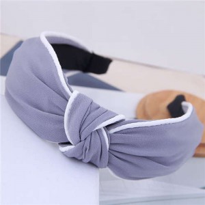 White Stripe Decorated Solid Color Korean Fashion Cloth Women Hair Hoop - Gray