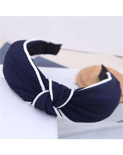 White Stripe Decorated Solid Color Korean Fashion Cloth Women Hair Hoop - Dark Blue