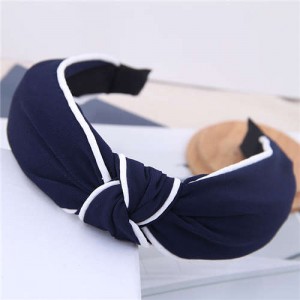 White Stripe Decorated Solid Color Korean Fashion Cloth Women Hair Hoop - Dark Blue