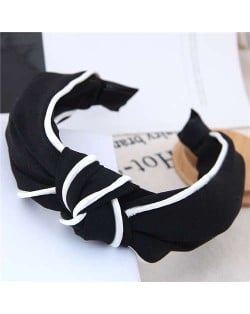 White Stripe Decorated Solid Color Korean Fashion Cloth Women Hair Hoop - Black