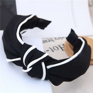 White Stripe Decorated Solid Color Korean Fashion Cloth Women Hair Hoop - Black