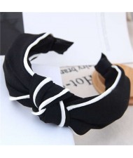 White Stripe Decorated Solid Color Korean Fashion Cloth Women Hair Hoop - Black
