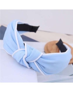 White Stripe Decorated Solid Color Korean Fashion Cloth Women Hair Hoop - Light Blue