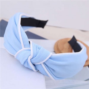 White Stripe Decorated Solid Color Korean Fashion Cloth Women Hair Hoop - Light Blue