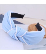 White Stripe Decorated Solid Color Korean Fashion Cloth Women Hair Hoop - Light Blue