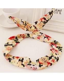 Korean Fashion Rabbit Ears Design Women Cloth Hair Band - Plum Blossom Printing