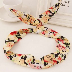 Korean Fashion Rabbit Ears Design Women Cloth Hair Band - Plum Blossom Printing