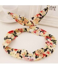 Korean Fashion Rabbit Ears Design Women Cloth Hair Band - Plum Blossom Printing